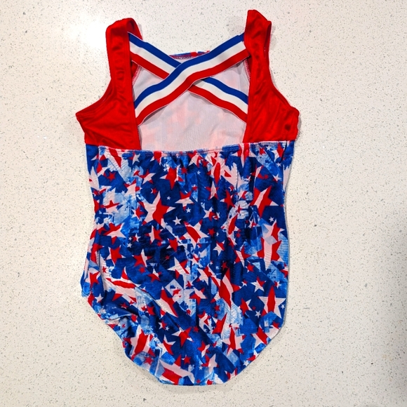 OLYMPIC GK Elite Adult Medium Gymnastics Dance Leotard Red White Blue FLAG USA - Picture 1 of 4